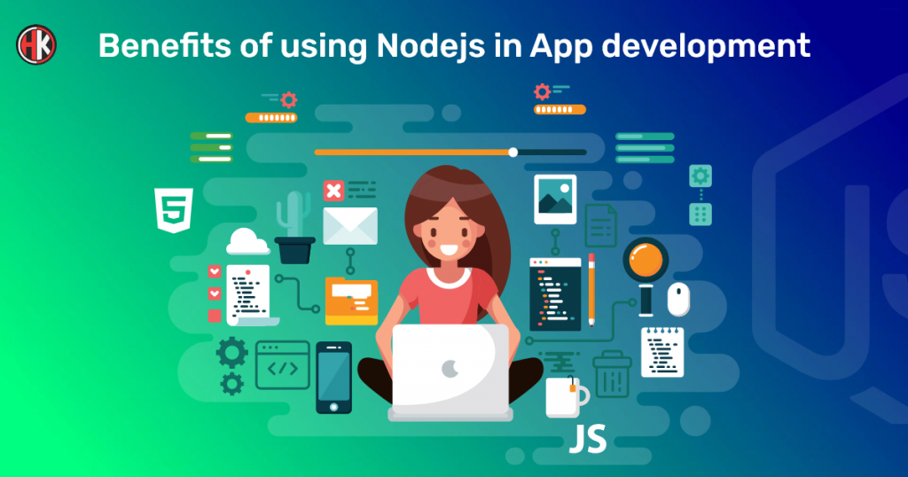 using nodejs in web development with a girl surrounding with features