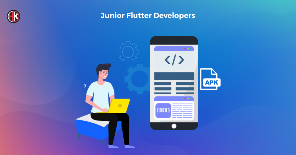 Junior Flutter Developer with a men and laptop