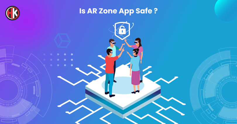 four people wear virtual headset and pointing towards the ar zone app security system